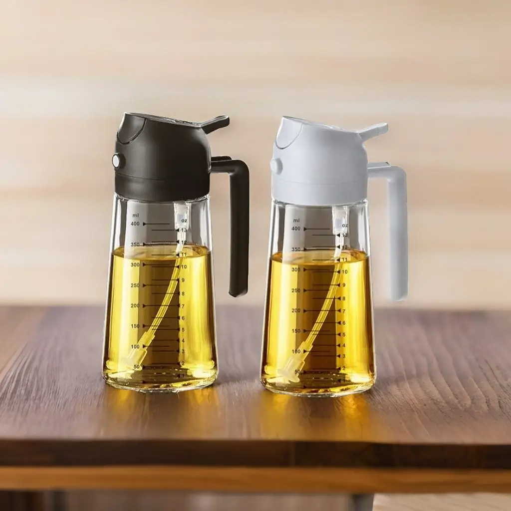 TrendPlain olive oil dispenser bottle with dual spray and pour design for healthier cooking