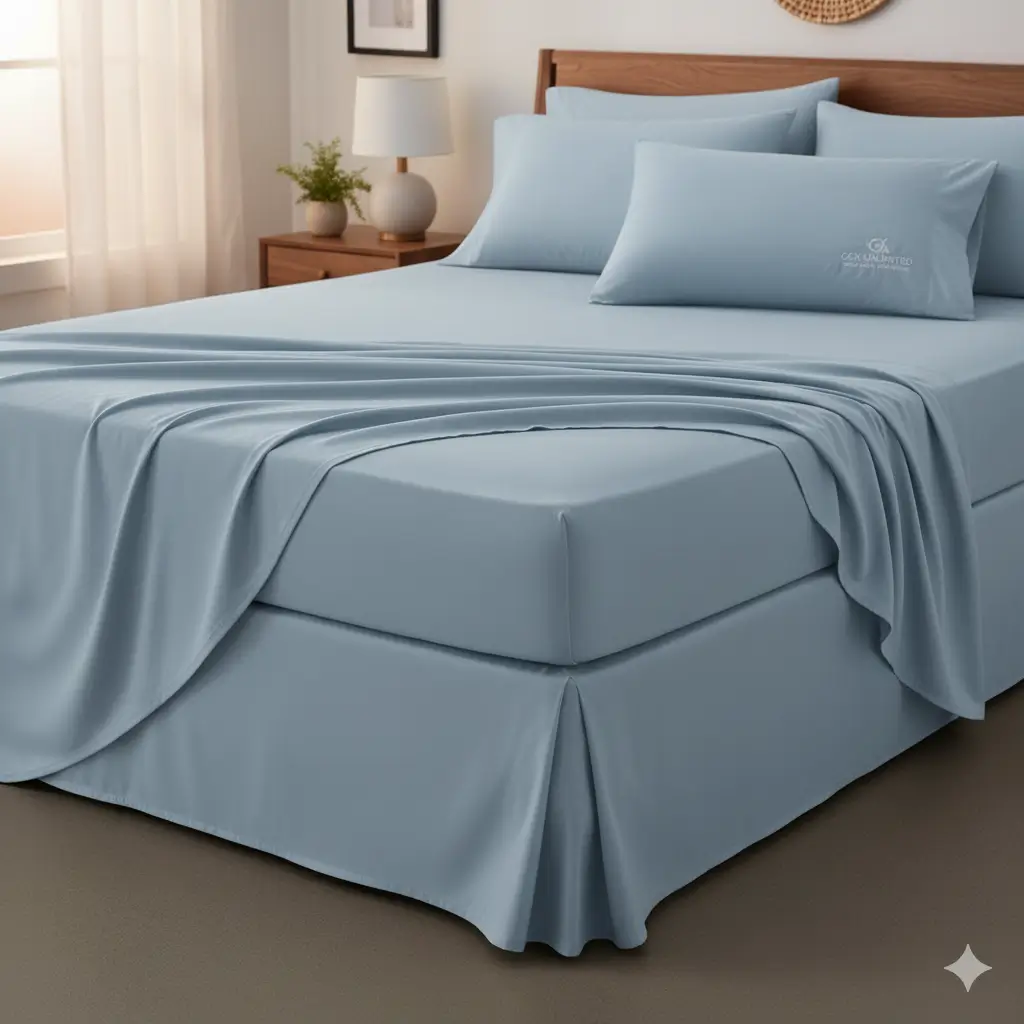 Close-up of crisp, white linen sheets on a bed, emphasizing the airy texture. Best sheets for hot sleepers for cooling comfort.